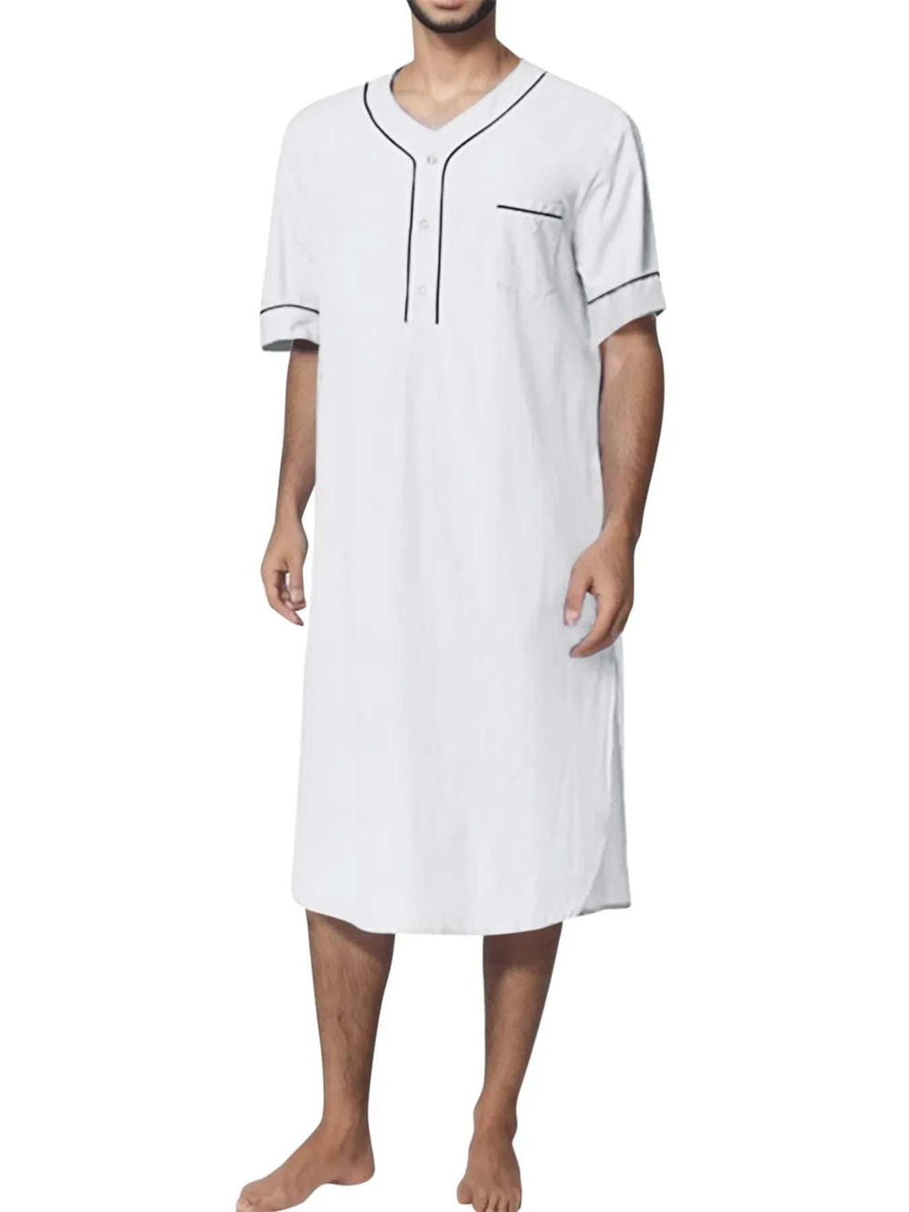 Men's Full Size Button Detail Short Sleeve Lounge Dress Plus Size - Trendsi - Flyclothing LLC