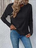 Eyelet Round Neck Long Sleeve Blouse - Trendsi - Flyclothing LLC