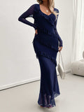 Devine Ruffled Surplice Long Sleeve Maxi Dress - Trendsi - Flyclothing LLC