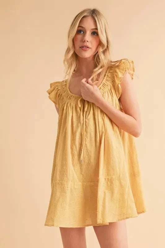 Aemi+Co Ruffled Cap Sleeve Cotton Tunic Mini Dress - Trendsi - Flyclothing LLC