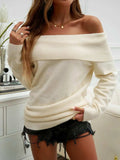 Off-Shoulder Long Sleeve Sweater - Trendsi - Flyclothing LLC