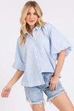 Mittoshop Button Down Striped Puff Sleeve Shirt - Trendsi - Flyclothing LLC