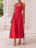 Devine Ruched Halter Neck Midi Dress - Trendsi - Flyclothing LLC
