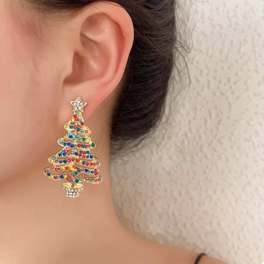 Christmas Tree Rhinestone Earrings - Trendsi - Flyclothing LLC