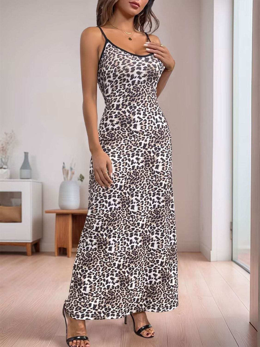 Perfee Leopard Scoop Neck Maxi Cami Dress - Trendsi - Flyclothing LLC