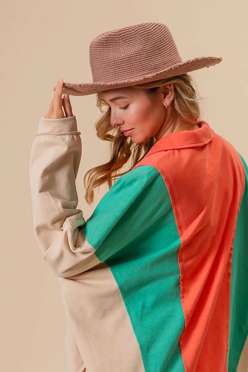 BiBi Colorblock Exposed Seam French Terry Sweatshirt - Trendsi - Flyclothing LLC