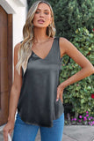 Solid V-Neck Wide Strap Tank - Trendsi - Flyclothing LLC