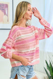 First Love Striped Long Sleeve Openwork Knit Top - Trendsi - Flyclothing LLC