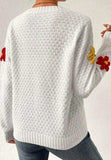 Crochet Flower Round Neck Long Sleeve Sweater - Trendsi - Flyclothing LLC