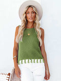 Cutout Tassel Round Neck Tank - Trendsi - Flyclothing LLC