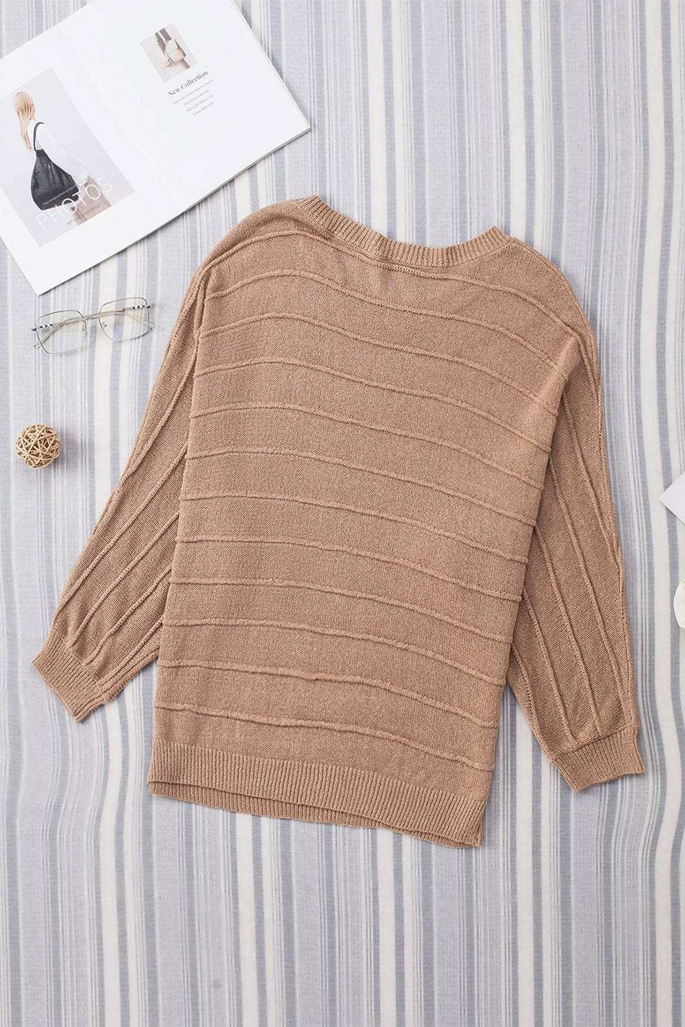 Round Neck Long Sleeve Knit Top - Trendsi - Flyclothing LLC