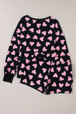 Heart Print Long Sleeve Top and Shorts Lounge Set - Trendsi - Flyclothing LLC