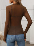 Mock Neck Long Sleeve Sheer Top - Trendsi - Flyclothing LLC