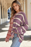 Striped Round Neck Long Sleeve Knit Top - Trendsi - Flyclothing LLC