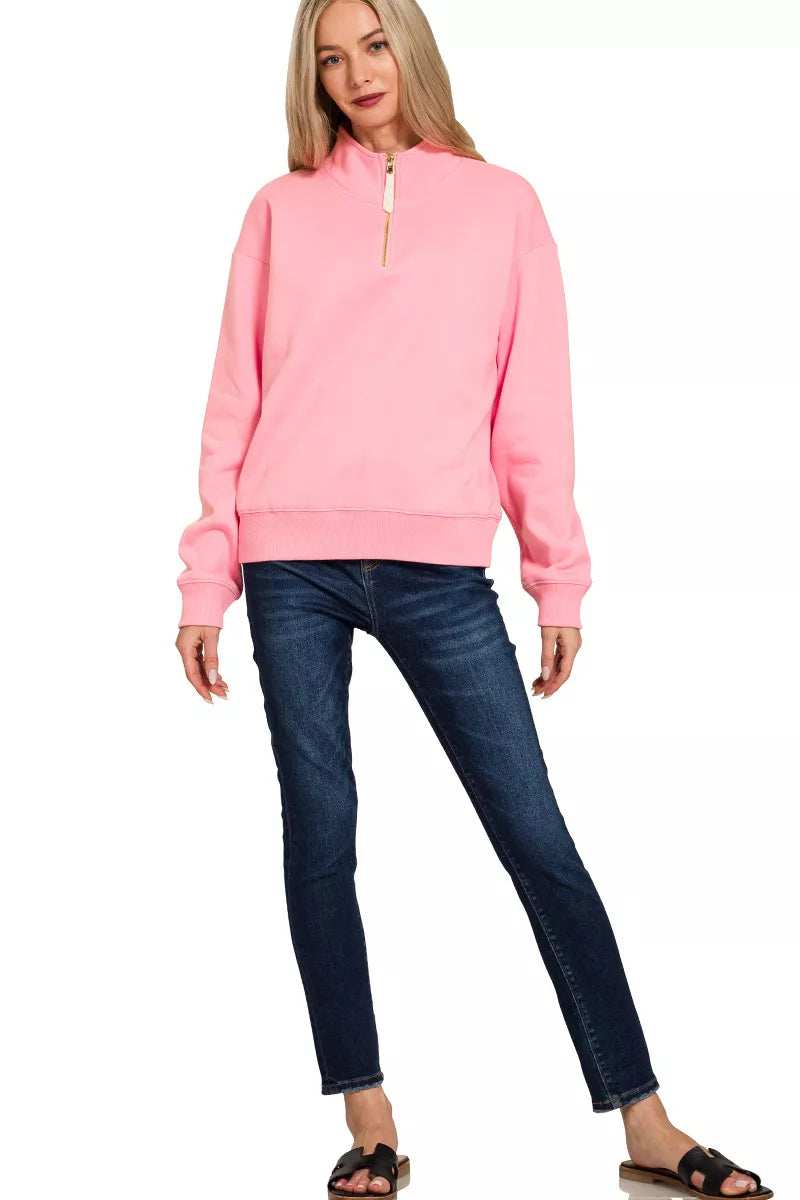 Zenana Fleece Half Zip Sweatshirt - Trendsi - Flyclothing LLC