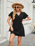 V-Neck Short Sleeve Mini Tee Dress - Trendsi - Flyclothing LLC
