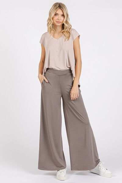 Mittoshop Yoga Air Stretch Elastic Waist Wide Leg Pants - Trendsi - Flyclothing LLC