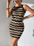 Openwork Striped Spaghetti Strap Knit Dress - Trendsi - Flyclothing LLC
