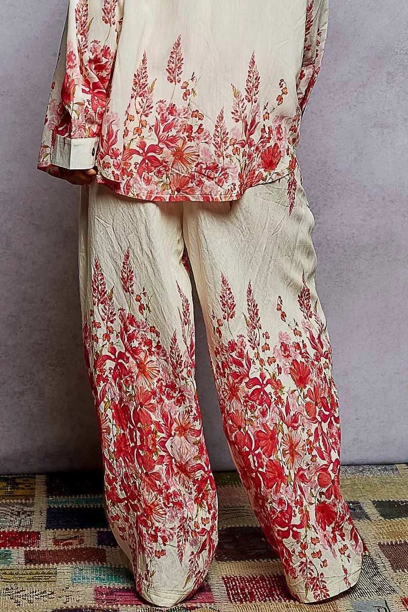 POL Floral Printed Woven Wide Leg Drawstring Pants - Trendsi - Flyclothing LLC