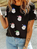 Christmas Santa Sequin Short Sleeve T Shirt - Trendsi - Flyclothing LLC