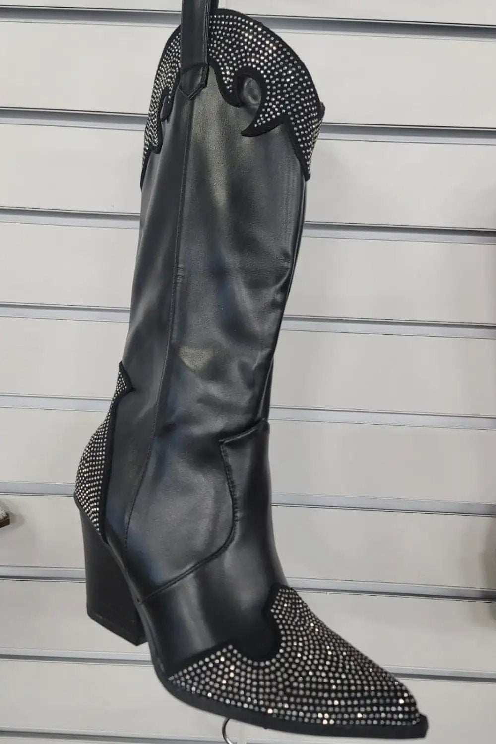 Weeboo Chunky Heel Rhinestone Decor Western Boots - Trendsi - Flyclothing LLC