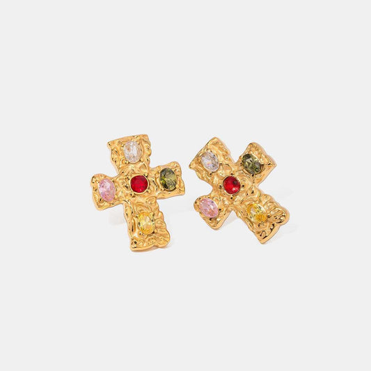 18K Gold-Plated Zircon Cross Earrings - Trendsi - Flyclothing LLC