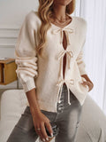 Devine Tied Round Neck Dropped Shoulder Cardigan - Trendsi - Flyclothing LLC