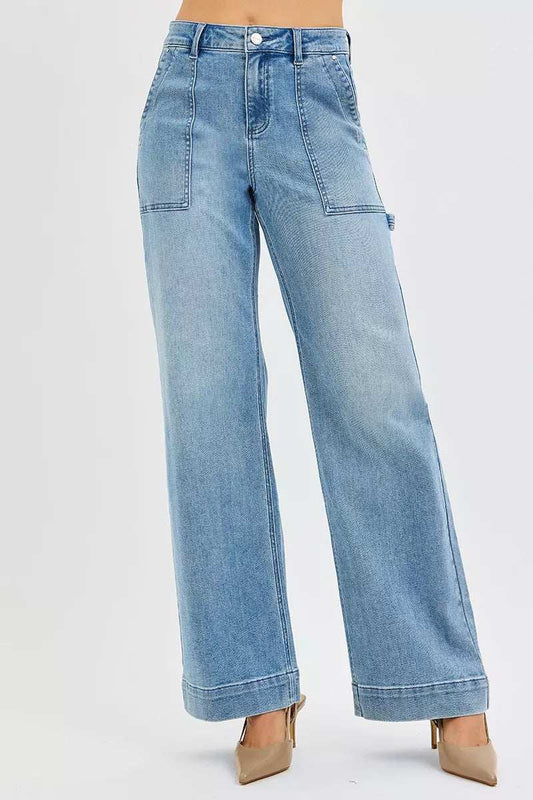 RISEN Full Size High Rise Straight Leg Jeans with Front Pockets Plus Size - Trendsi - Flyclothing LLC