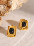 18K Gold-Plated Stainless Steel Agate Earrings - Trendsi - Flyclothing LLC