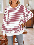 Striped Round Neck Long Sleeve Sweatshirt - Trendsi - Flyclothing LLC