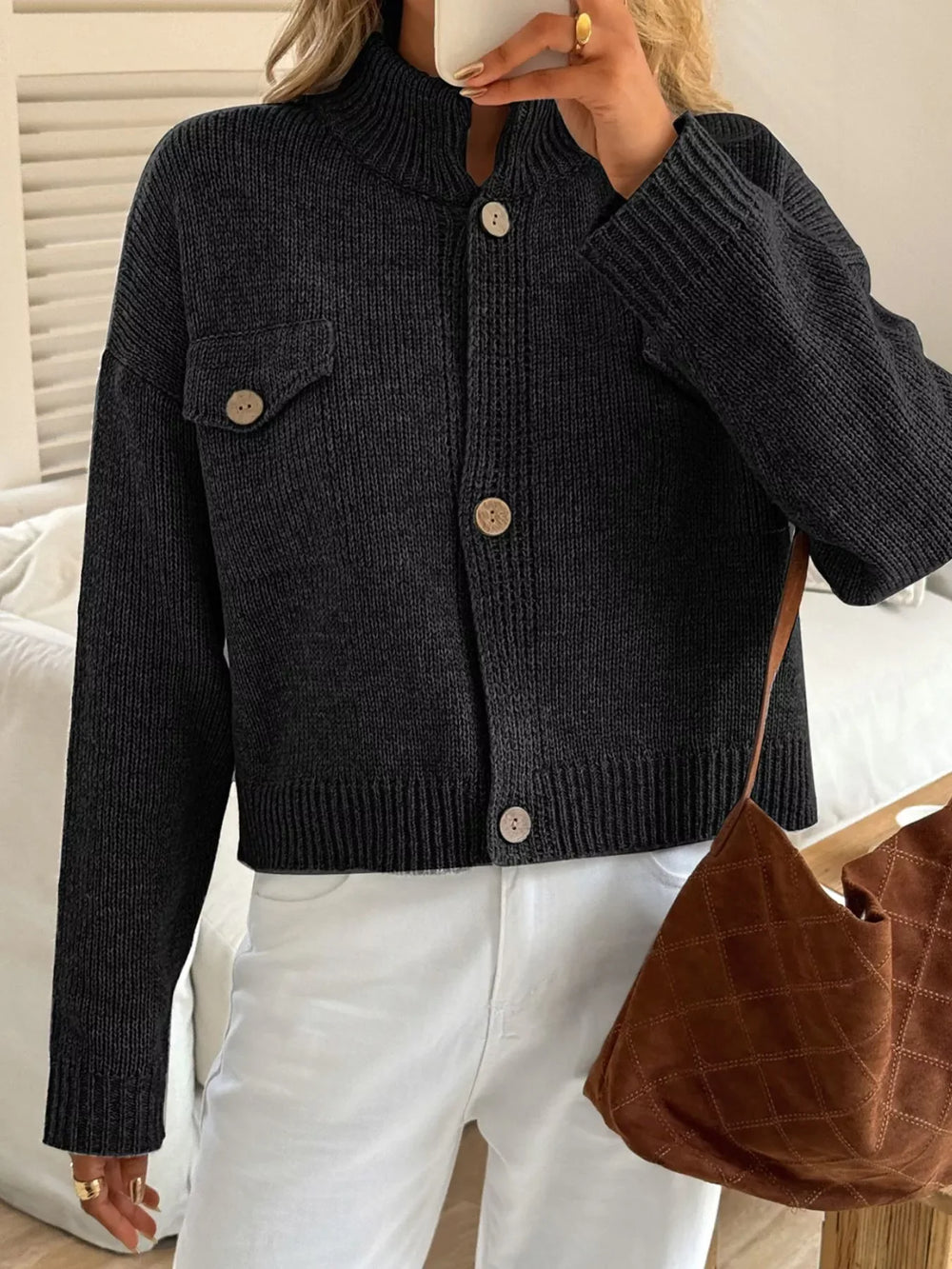 Button-Down Knit Cardigan - Trendsi - Flyclothing LLC