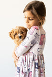 Puppy Party 3/4 Sleeve Pocket Twirl Dress