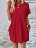 Pocketed Round Neck Short Sleeve Dress - Trendsi - Flyclothing LLC