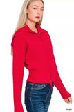 Zenana Ribbed Collared Zip Up Sweater Cardigan - Trendsi - Flyclothing LLC
