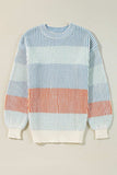 Striped Color Block Round Neck Long Sleeve Sweater - Trendsi - Flyclothing LLC
