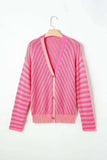 Striped V-Neck Button Up Cardigan - Trendsi - Flyclothing LLC