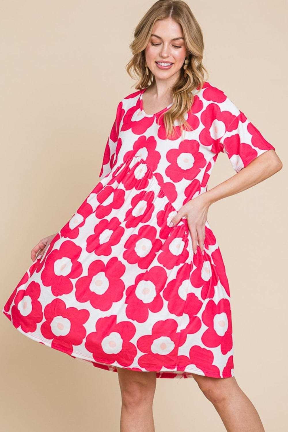 BOMBOM Flower Print Ruched Dress - Trendsi - Flyclothing LLC