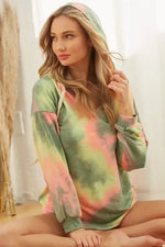 BiBi Tie Dye Terry Hoodie With Twill Tape Drawstring - Trendsi - Flyclothing LLC