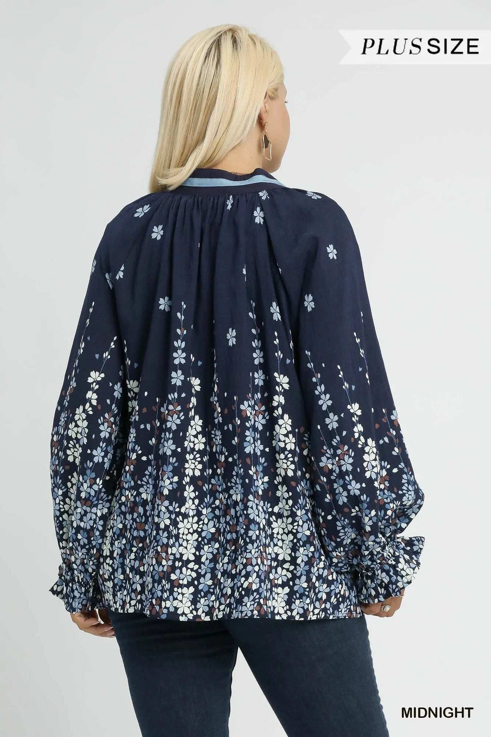 Umgee Full Size Floral Vine Print Blouse with Balloon Sleeves Plus Size - Trendsi - Flyclothing LLC