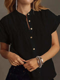 Ruffled Short Sleeve Button Up Shirt - Trendsi - Flyclothing LLC