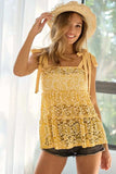 BiBi Floral Lace Tiered Top with Shoulder Ribbon Tied - Trendsi - Flyclothing LLC