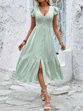 V-Neck Ruffled Cap Sleeve Dress - Trendsi - Flyclothing LLC