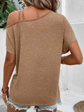 Contrast Asymmetrical Neck Short Sleeve T-Shirt - Trendsi - Flyclothing LLC