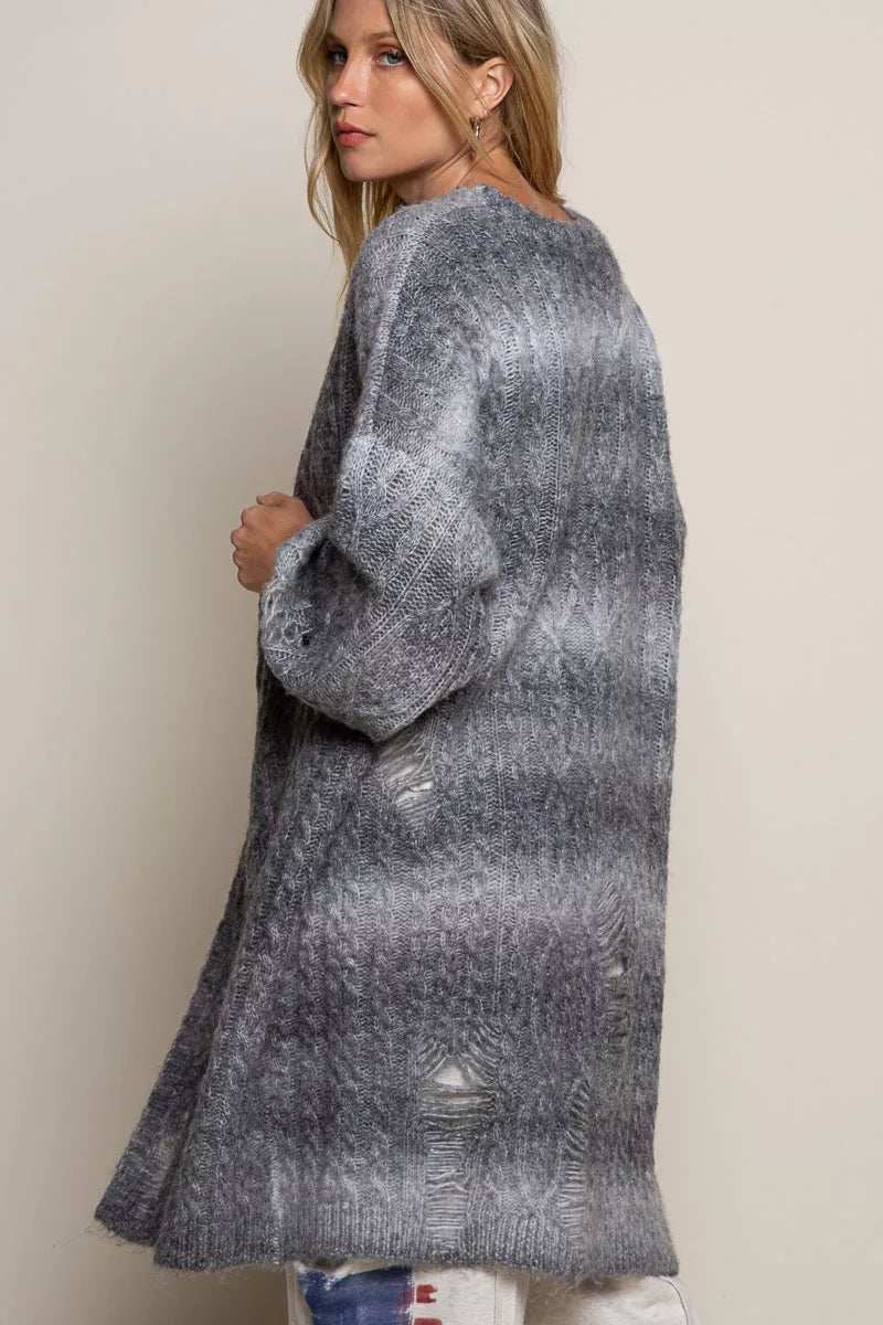 POL Distressed Cable-Knit Ombre Dying Cardigan - Trendsi - Flyclothing LLC