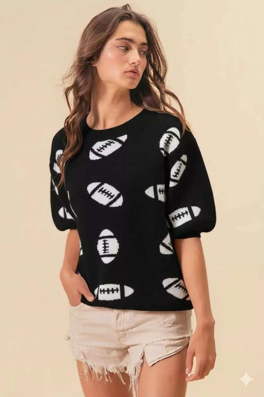 BiBi Football Pattern Short Sleeve Sweater - Trendsi - Flyclothing LLC