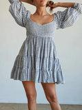 Ruffled Hem Plaid Half Sleeve Mini Dress - Trendsi - Flyclothing LLC
