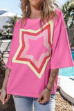 Color Block Star Patched Oversized T-Shirt - Trendsi - Flyclothing LLC