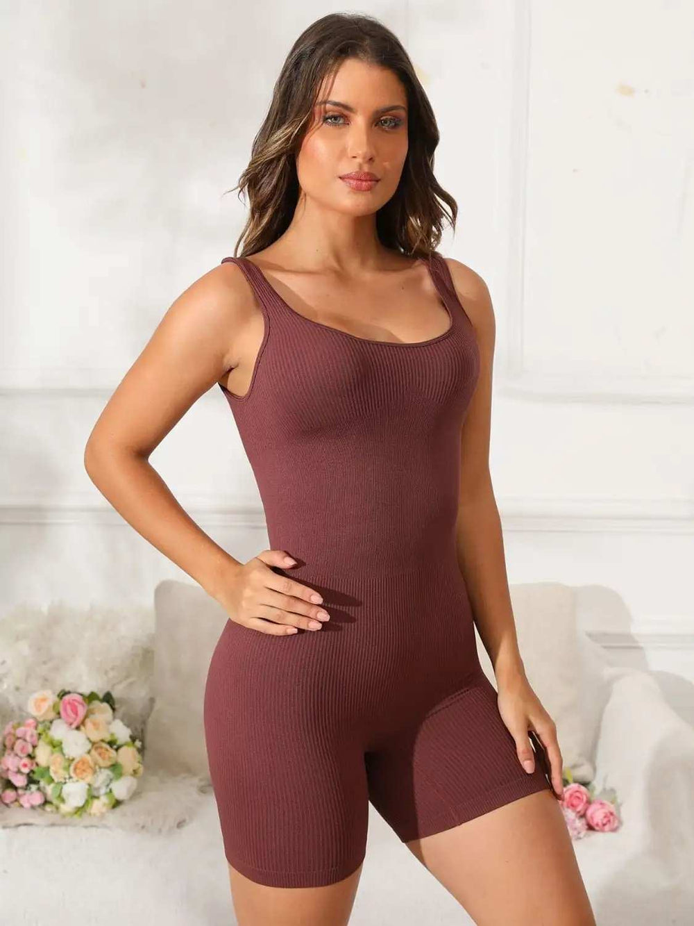 Scoop Neck Wide Strap Active Romper - Trendsi - Flyclothing LLC