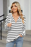 Drawstring Striped Long Sleeve Hoodie - Trendsi - Flyclothing LLC
