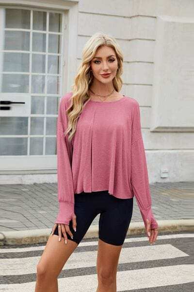 Cutout Back Round Neck Long Sleeve T-Shirt - Trendsi - Flyclothing LLC